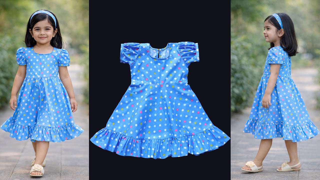 Easy Puff Sleeve Baby Frock with Frill Hem | Step-by-Step Cutting & Stitching Tutorial