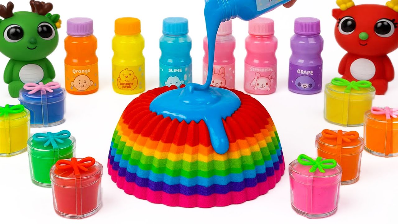 Mixing Rainbow Kinetic Sand Cake With Slime Bottle Cutting ASMR 🌈 Rainbow Sand ASMR