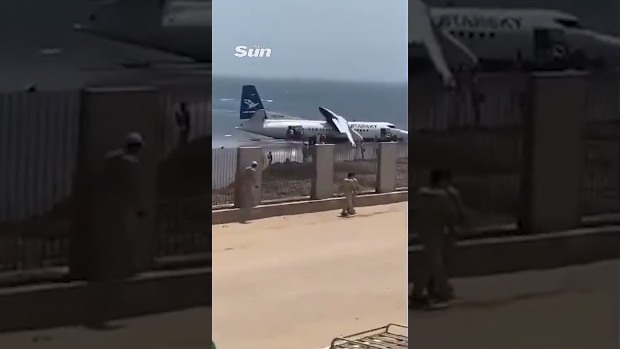 Passenger plane skids off runway in Somalia into the ocean #planecrash