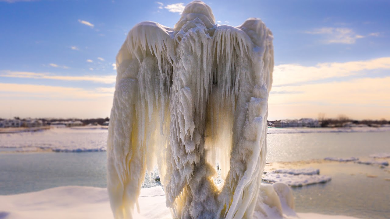 New Buffalo Ice Angel A Must See! Naturally Formed By Mother Nature Stunning 4K Drone Footage