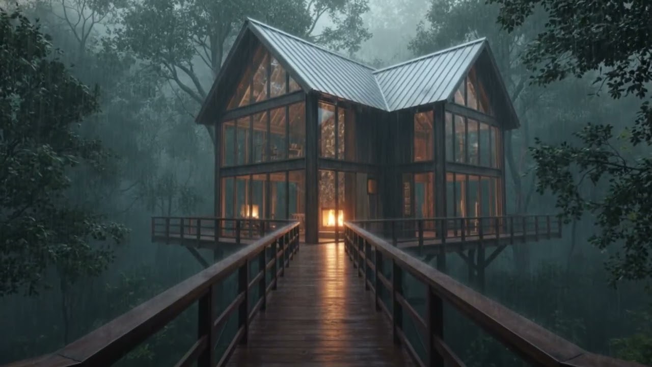 Relaxing Sound on Cozy Cabin Soothing Night Rainfall for Deep Sleep in the Woods With Raining 🌲