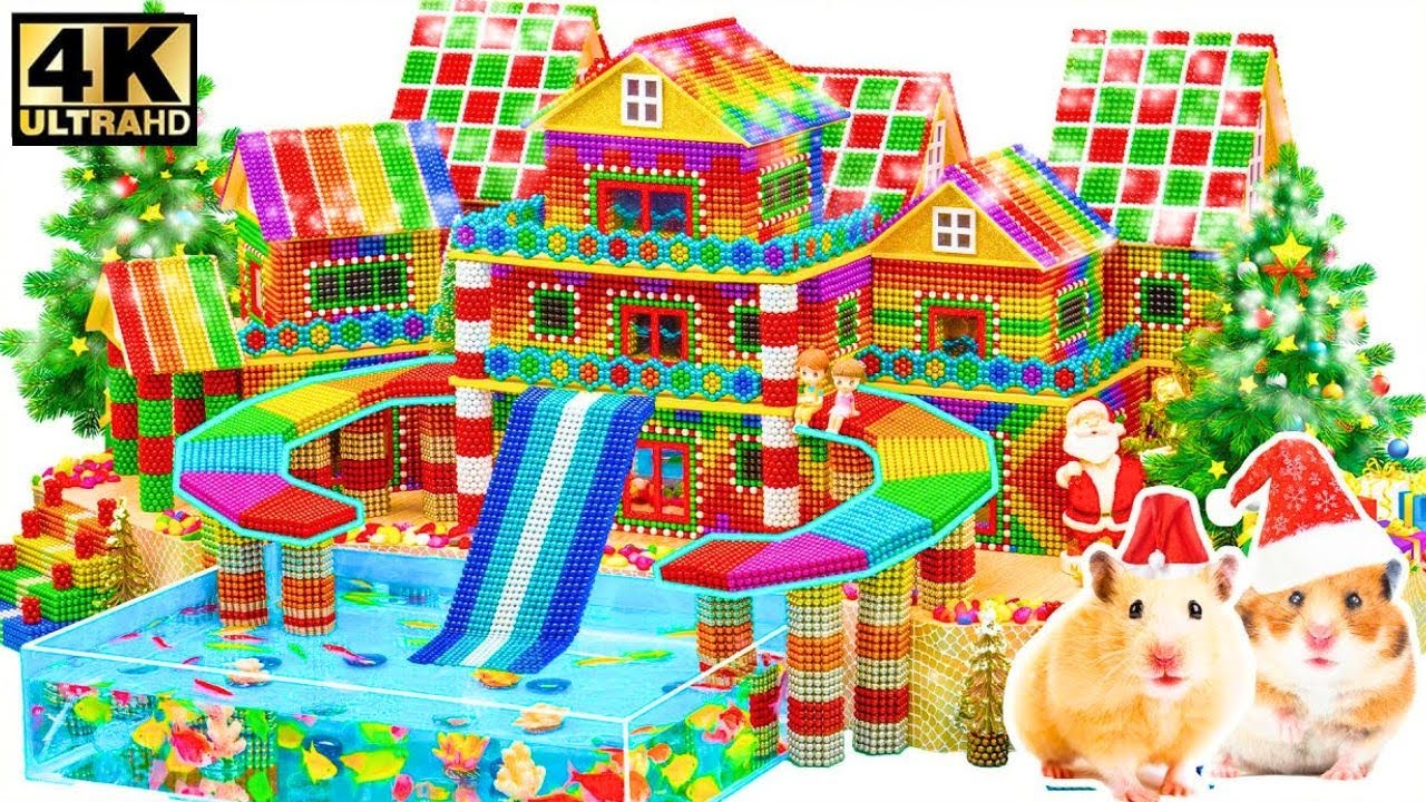 How To Make Modern Villa Has Rainbow Water Slide & Glass Elevator From Magnet World For Pet Of Santa