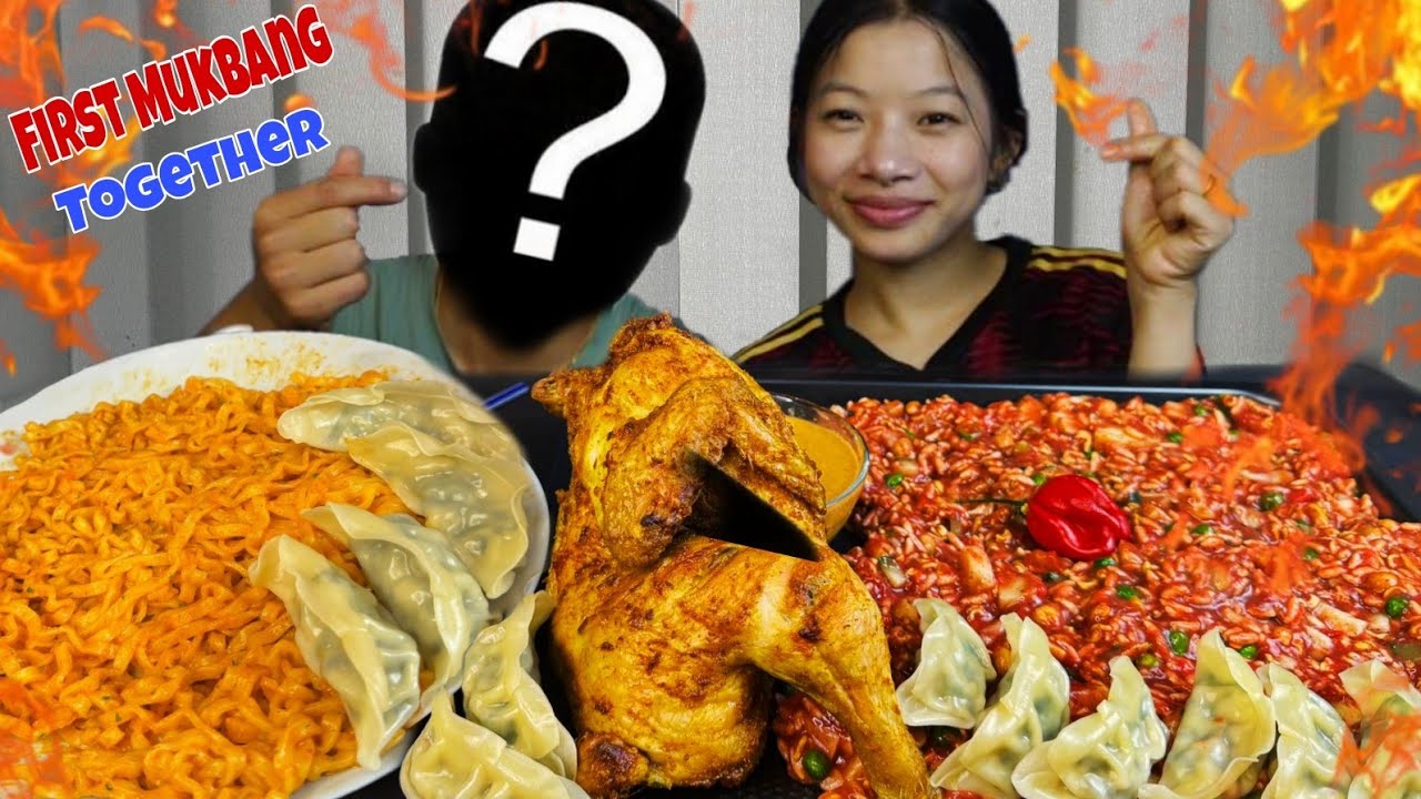 GILO CHATPATE, MOMO, ROASTED CHICKEN 🍗 WITH NOODLES 🍜 #mukbang #yanieats 