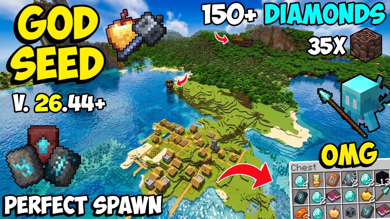 🔥Ultimate [God Seed] For Minecraft 26.44 Bedrock & PE | Five Blacksmith Village & Woodland Mansion