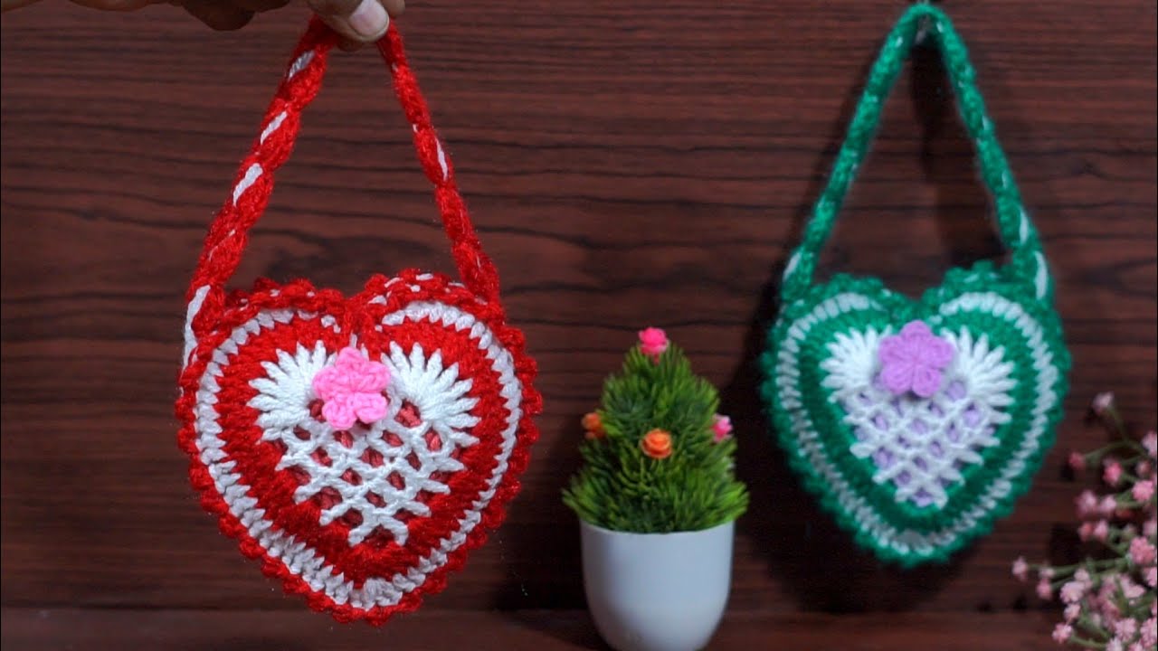 Sweet & Stylish: Crochet a beautiful heart shaped ❤️ Bag || Mini purse #örgü model #easybagmaking