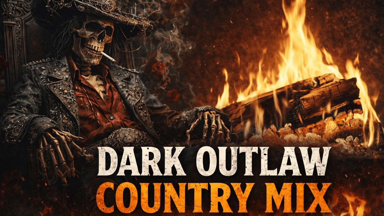 Cozy Fireplace with Burning Logs & Crackling Sounds 🔥 Dark Outlaw Country Mix (3+ Hour Stream)