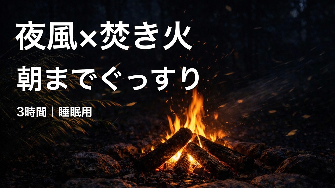 【自然音】焚き火×夜風（3時間）｜キャンプの環境音｜睡眠用