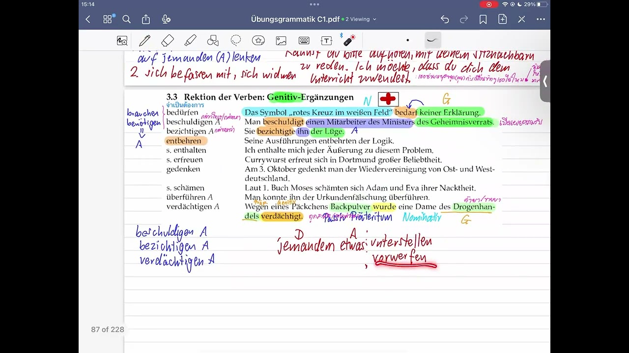 Wortschatz C1 Verben mit Genitiv เรียนเยอรมัน