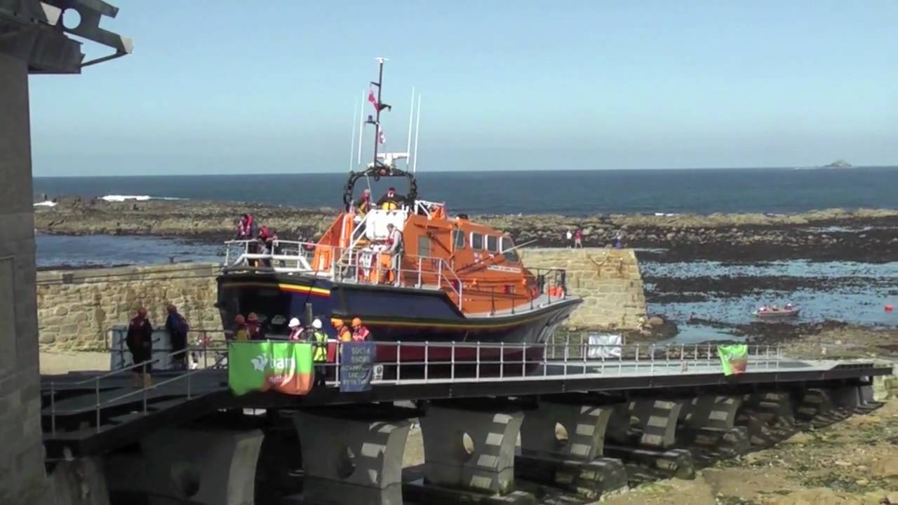 RNLI Lifeboat Sennen Cove slipway launch trials
