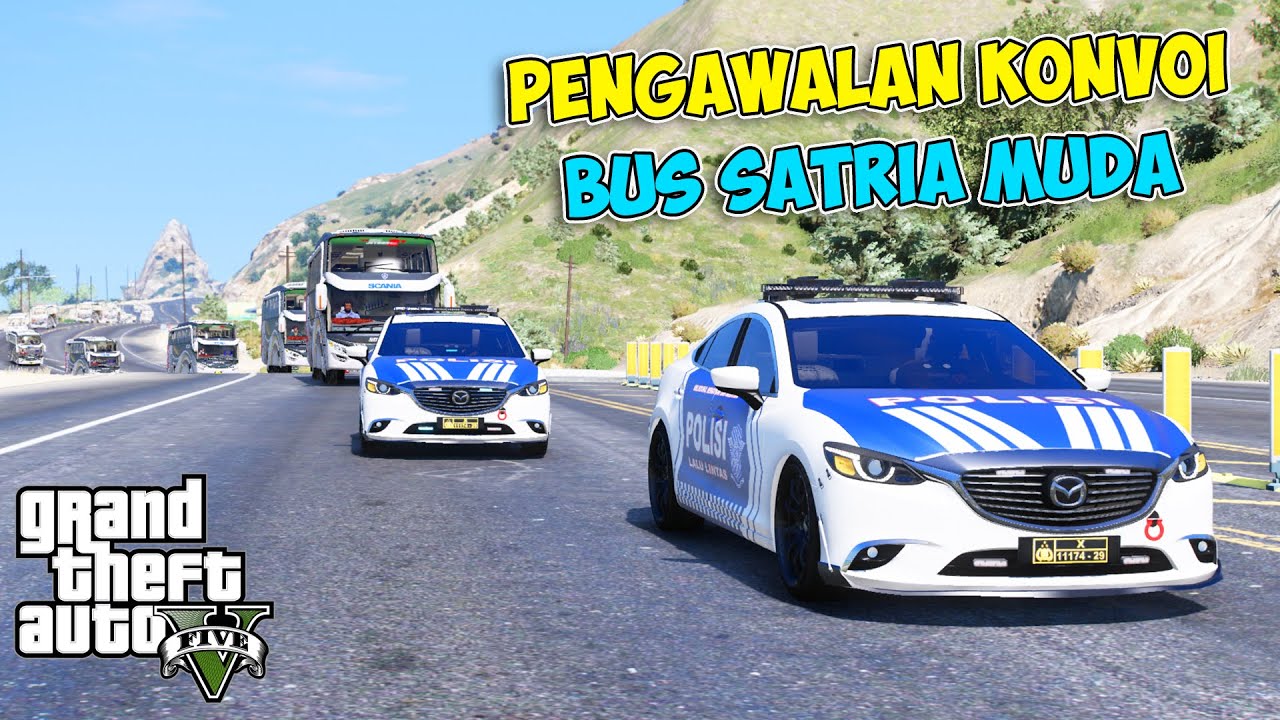 Pengawalan Konvoi Bus Satria Muda Wisata ke Pantai! GTA 5 Mod Polisi Indonesia