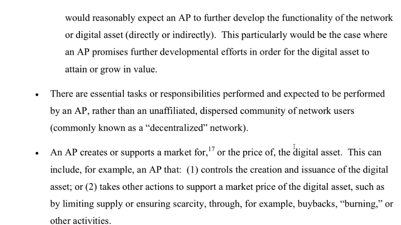 Framework for Investment Contract Analysis of Digital Assets SEC April 4th 2019