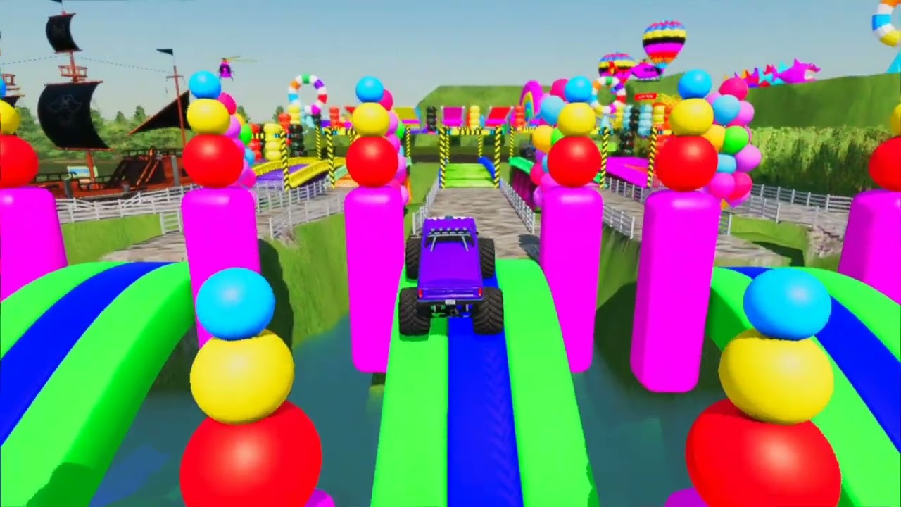 OWL TRACTOR COLOR GARAGE! Rainbow Trucks Driving Down Mega Ramps | Farming Simulator 22