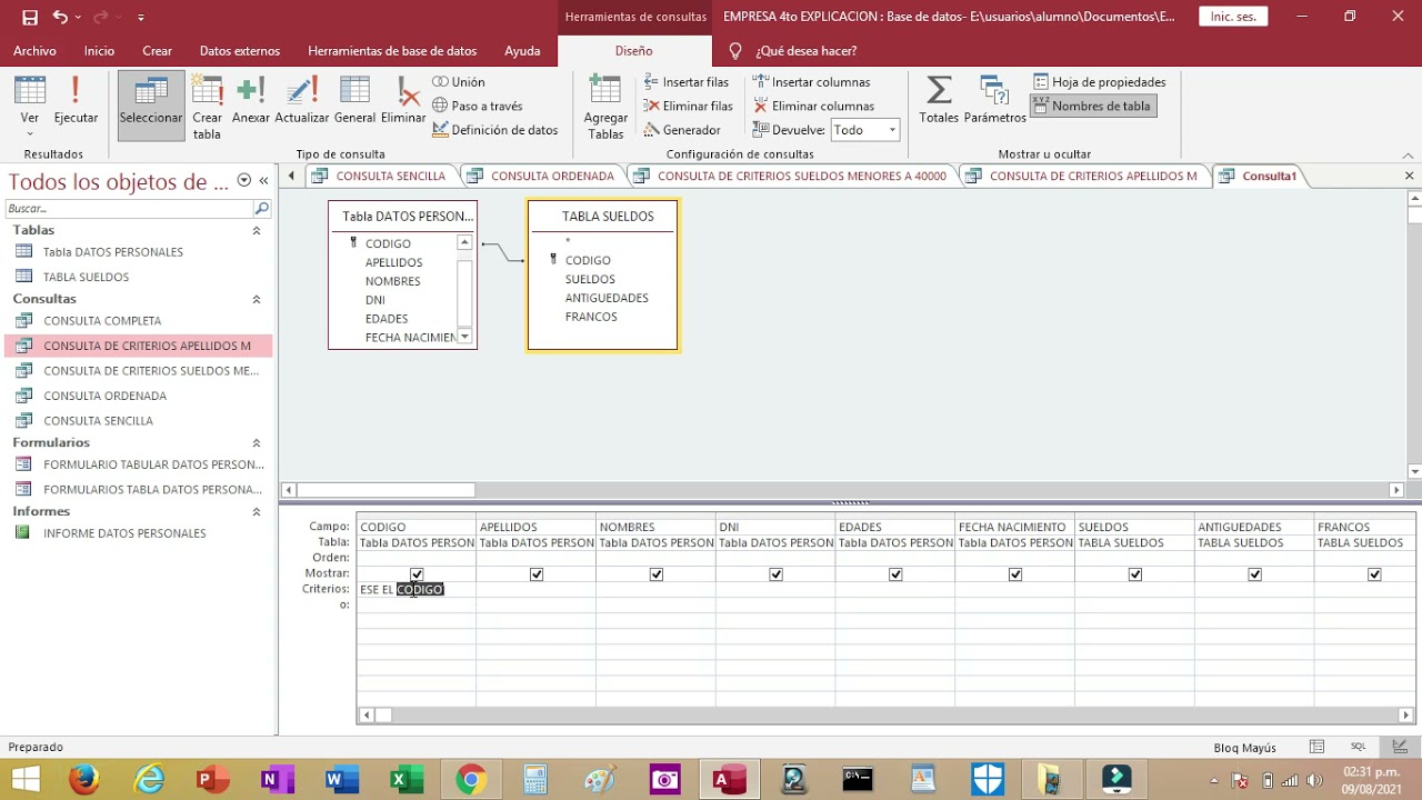 ACCESS CONSULTA DE PARAMETROS