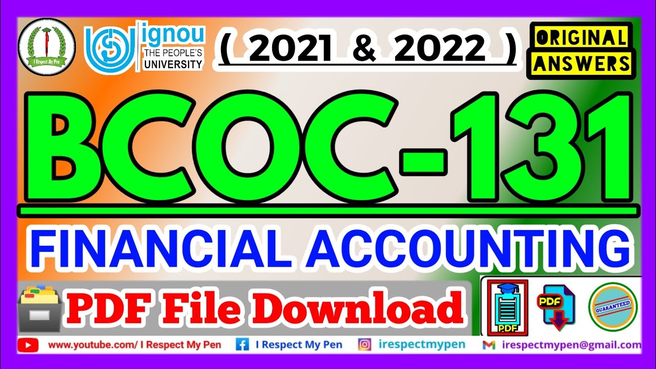 BCOC 131 Solved Assignment 2022 IGNOU BCOC131 Financial Accounting PDF DOWNLOAD Solved Assignment