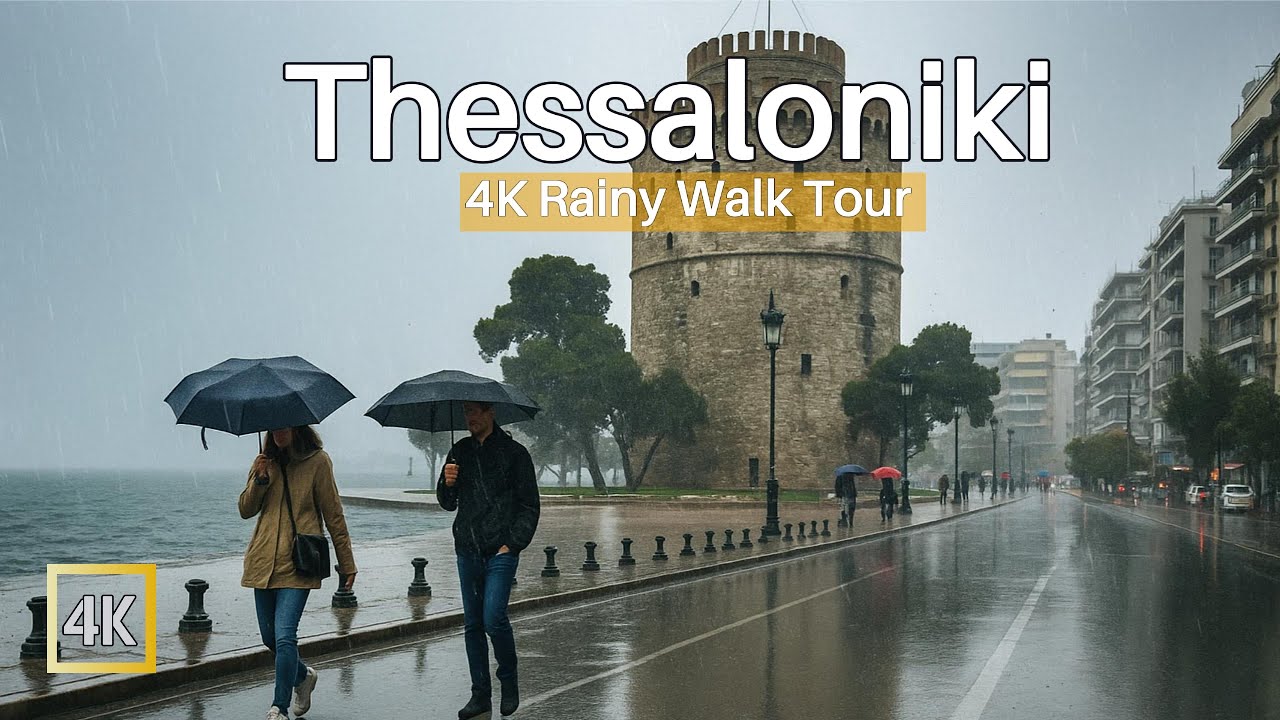 A Relaxing 4K Rain Walk in Thessaloniki | Greece 🇬🇷