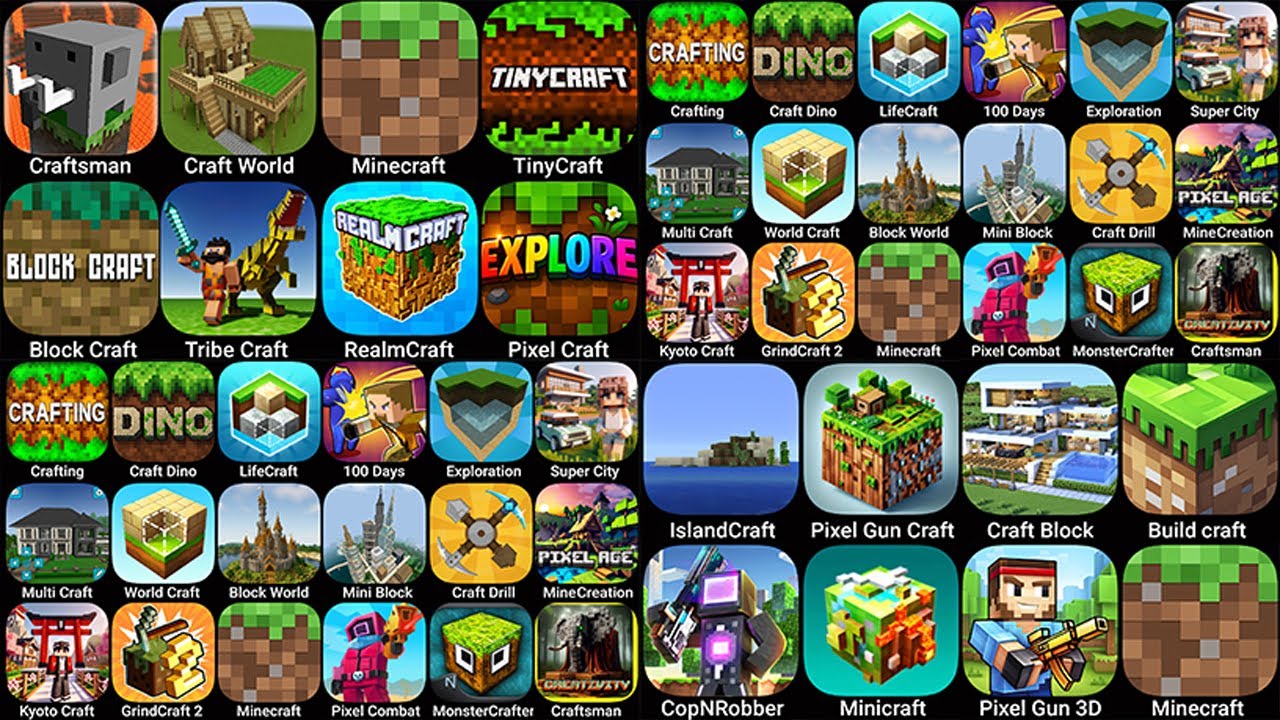 Craftsman, Minecraft, Craft World, IslandCraft, Crafting and Building, RealmCraft, Pixel Gun 3D