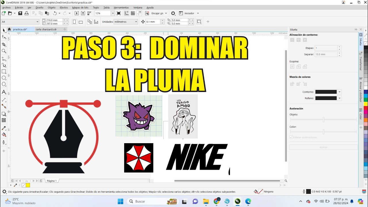 Aprendiendo a Ilustrar y Vectorizar en corel Draw paso 3 Dominar la pluma