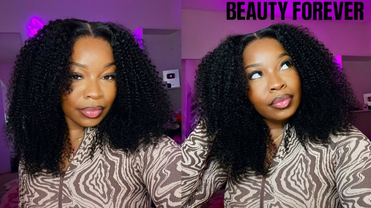 HOW TO : BEGINNER FRIENDLY GLUELESS 7X5 KINKY CURLY WIG INSTALL FT. BEAUTY FOREVER 