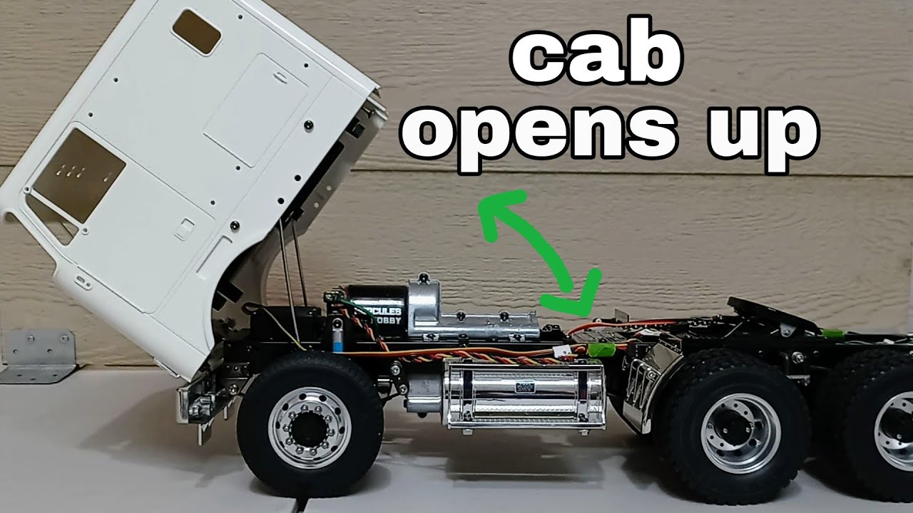 how to install cab hinges on rc tamiya  globe liner truck, step# 34, part 3 modified