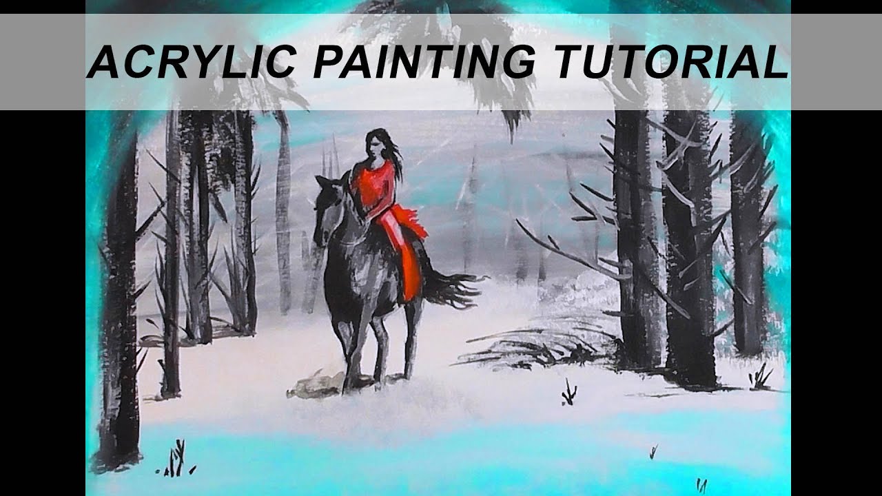 Acrylic Painting for beginners MISTY FOREST | How to Paint LADY IN RED