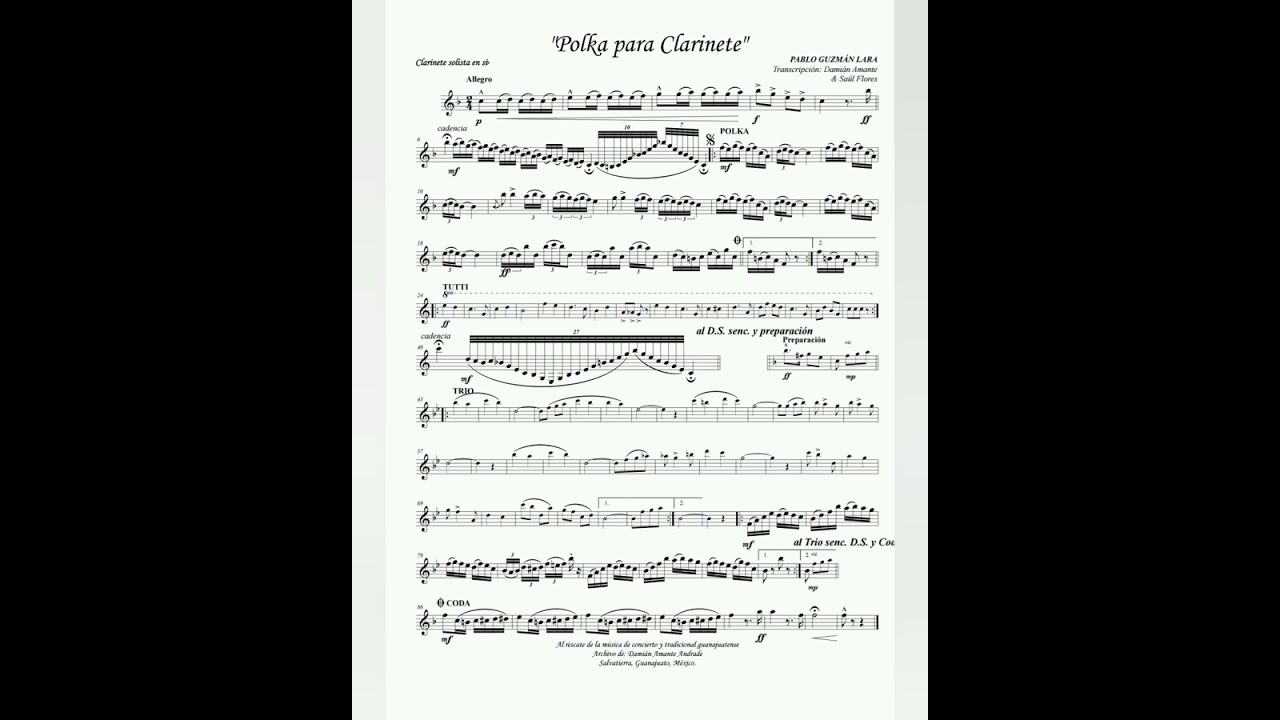 Polka para Clarinete, por el maestro Pablo Guzmán Lara.