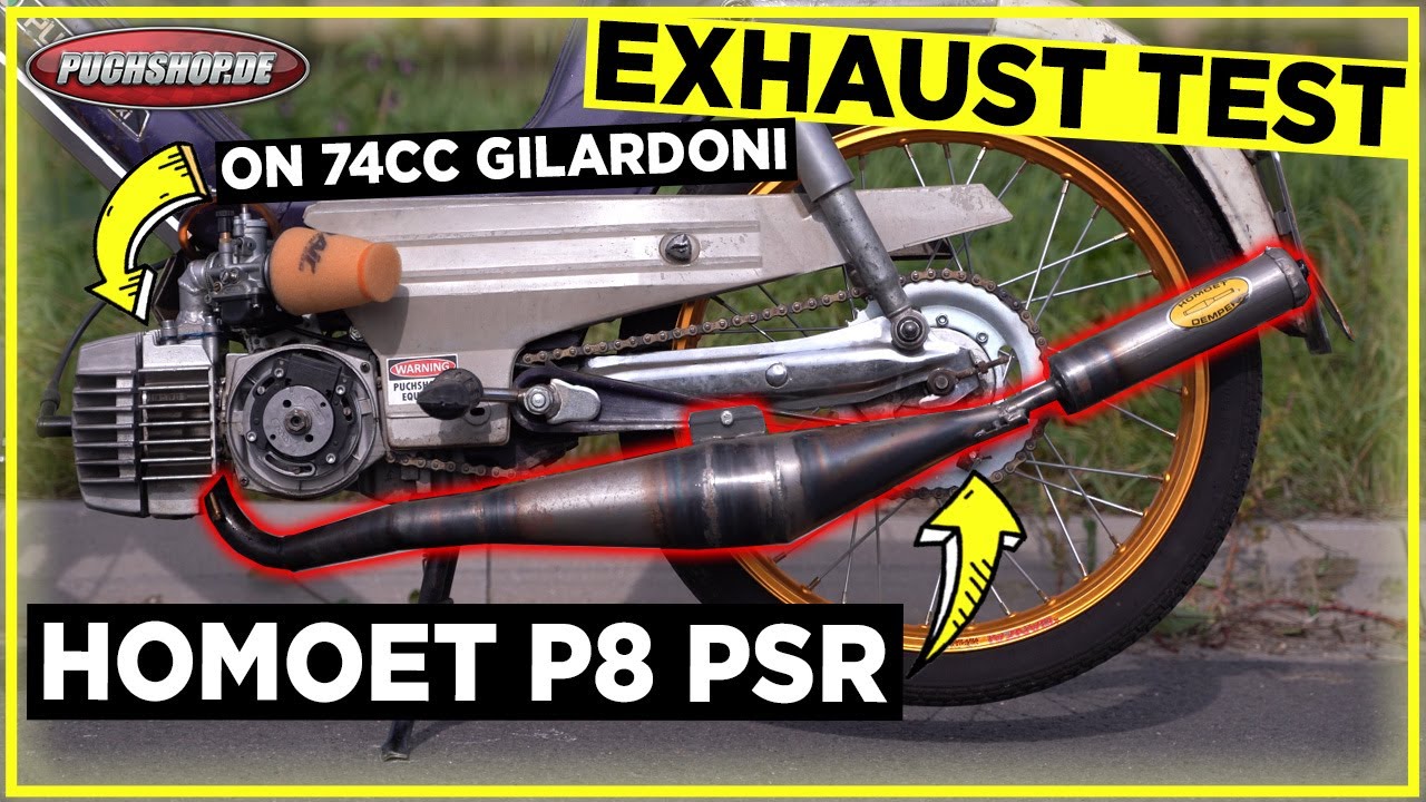Homoet P8 PSR Puch Maxi 74cc Gilardoni Auspuff sound test + Fly by