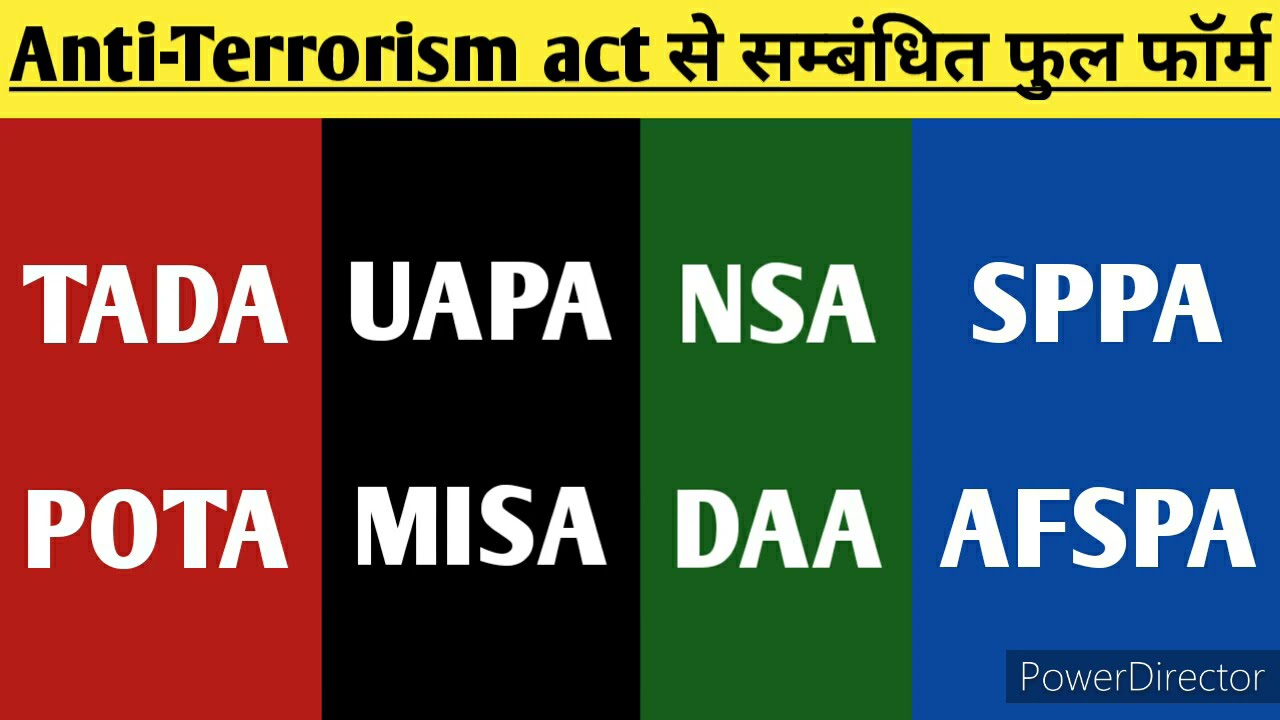 Anti-Terrorism Act related full forms | Full form  of | TADA | POTA | UAPA | MISA | NSA | AFSPA