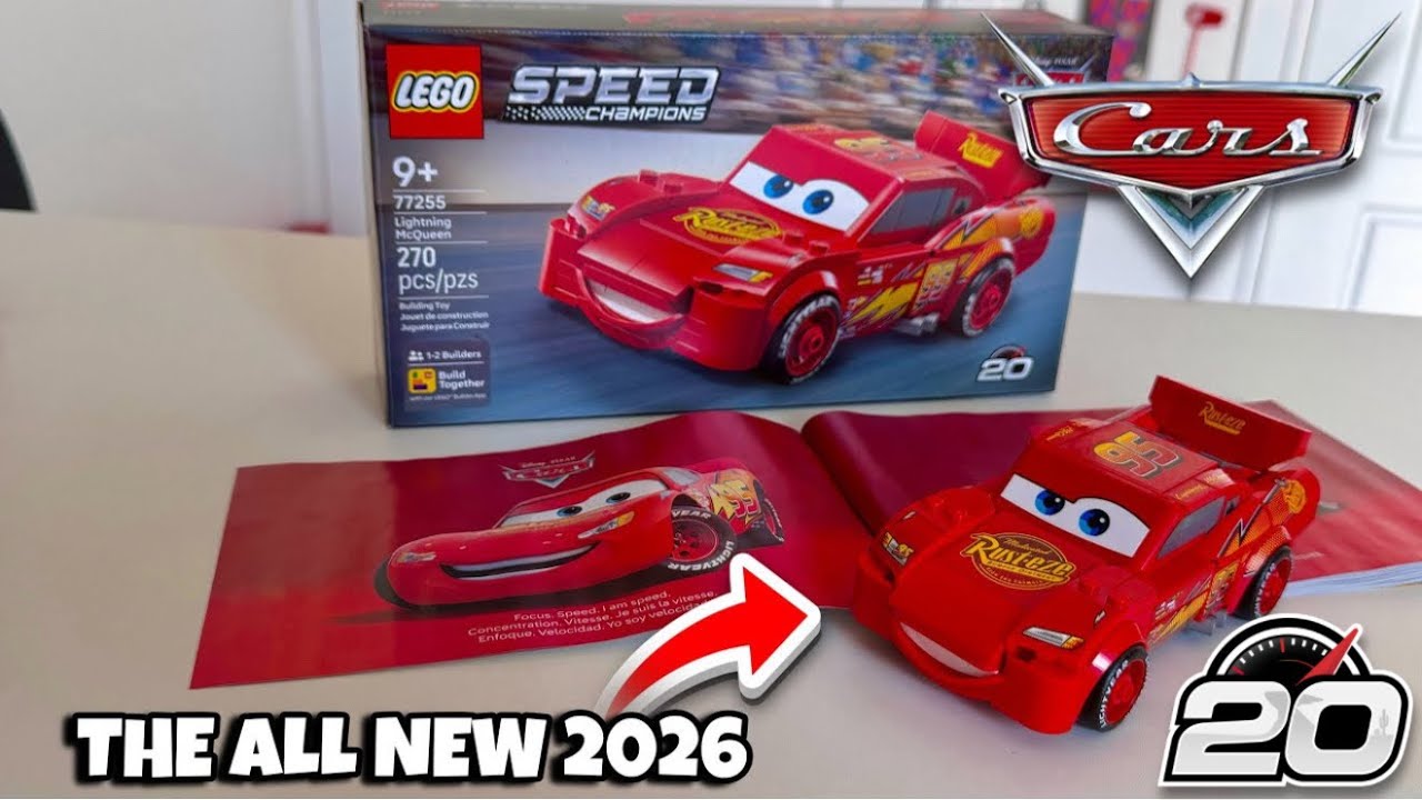 Распаковка и обзор фигурки Молнии Маккуина из серии LEGO Speed ​​Champions «Тачки» (2026) — к 20-...