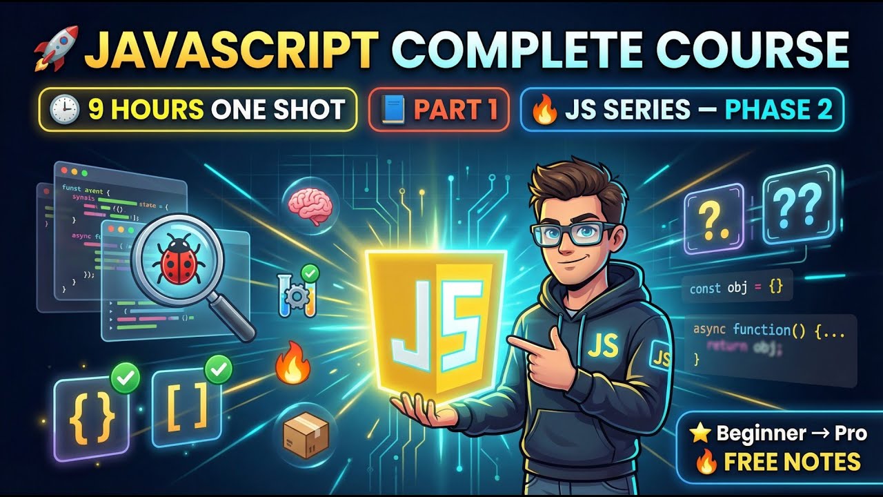 JavaScript Complete Course 🔥 One Shot 9 Hours part 1| Beginner to Pro | FREE Notes 🔥📝| JS phase 2