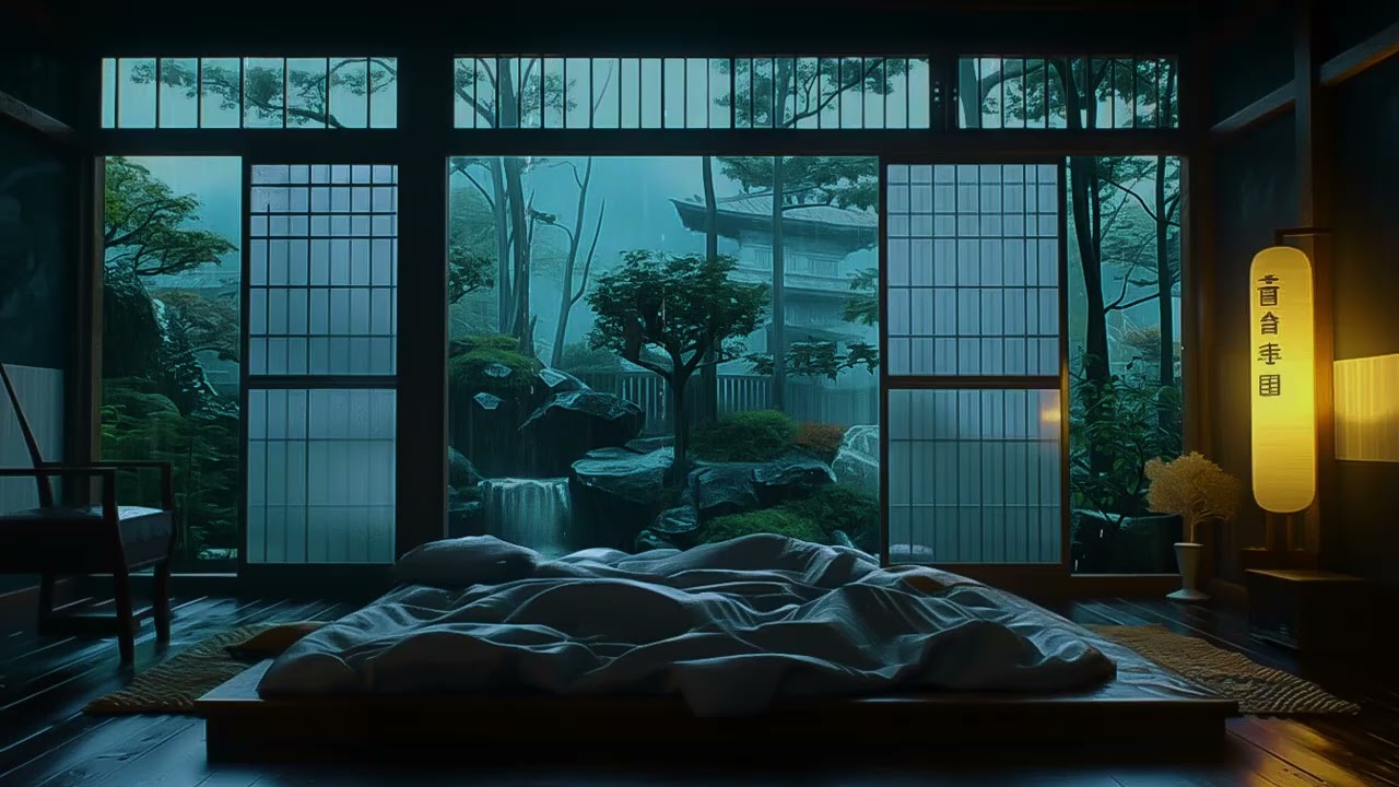 Relaxing Garden Rain Sounds at Night for Sleep, Meditation, Study and Deep Mental Relaxation