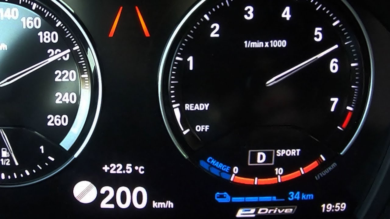 Tachovideo BMW 225xe Active Tourer (F45) 0-100 kmh kph 0-60 mph Beschleunigung Acceleration