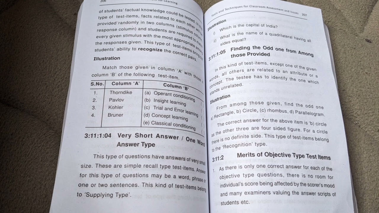 Different types of test items /Assessment for learning/unit 3/ 1st year B.Ed/Second semester