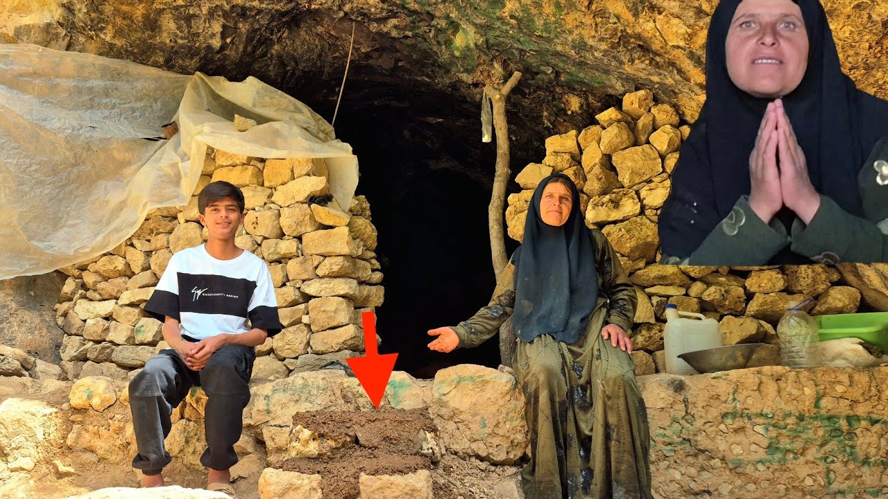 Cave Family Builds Magical Shelter Stairs With Stone, Dirt & Water!