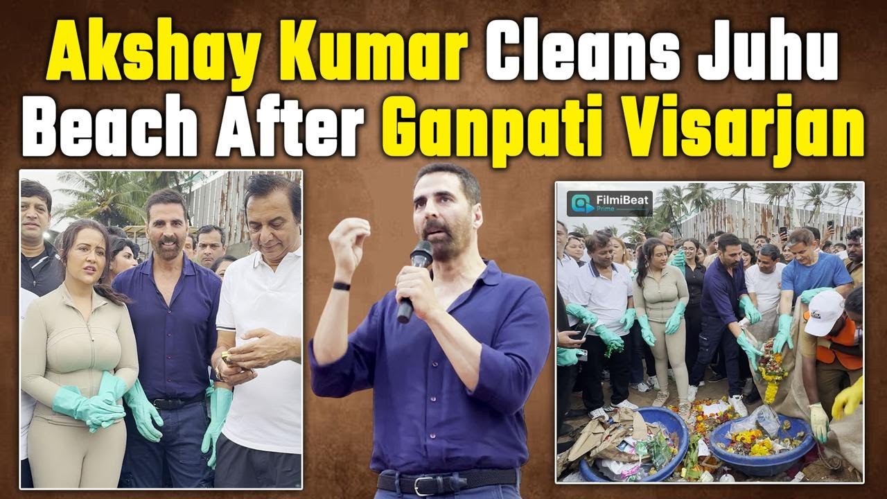 Akshay Kumar Joins Juhu Beach Clean-Up Drive After Ganpati Visarjan | Fans Praise His Effort