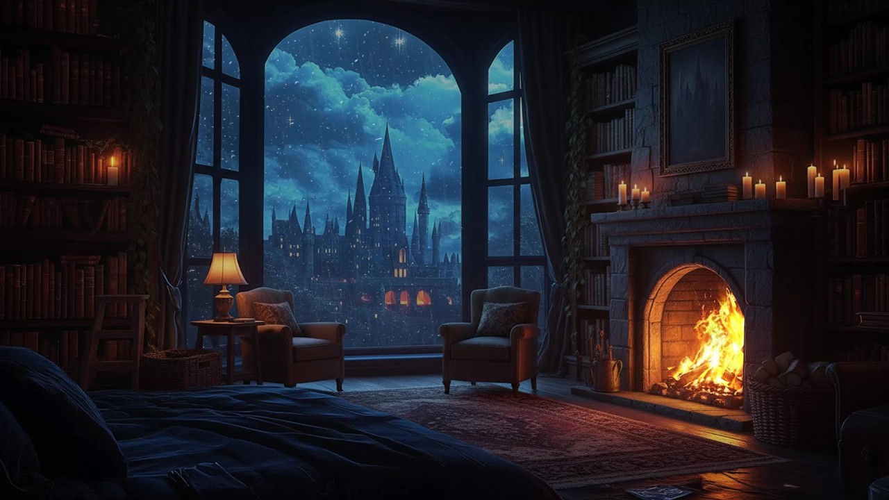 🌙 Gentle Rain Tapping on Bedroom Windows | Warm Ambient Lighting Inside | Helps You Focus & Relax