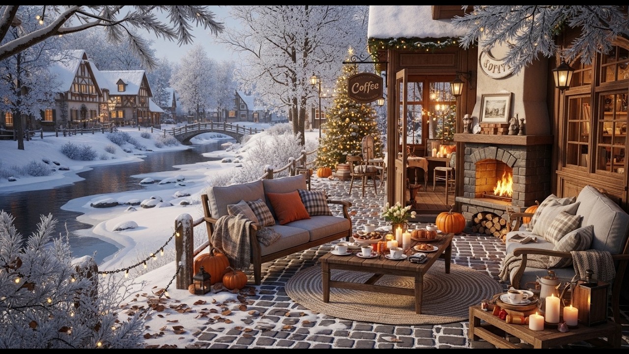 Relaxing Morning Jazz ❄ Cozy Snowfall Cafe Ambience for Calm Focus and Productivity