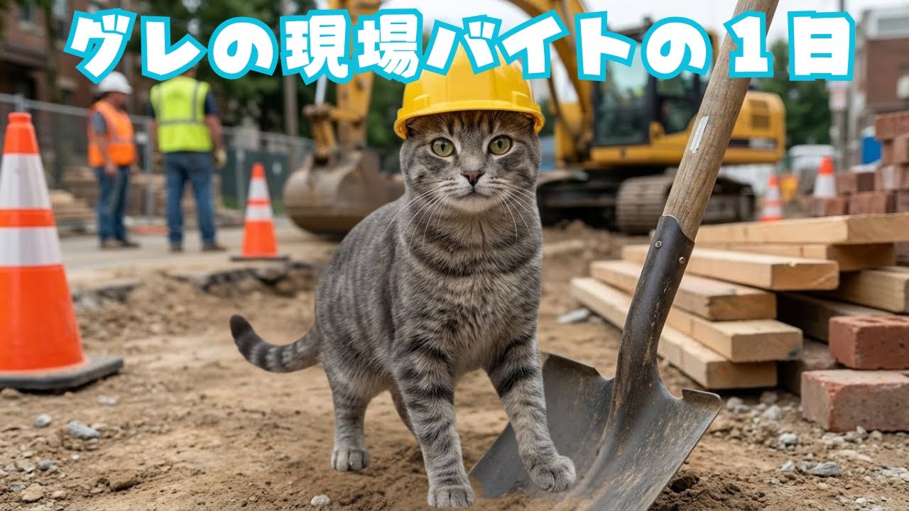 【土方猫グレ】現場バイト開始!?自由すぎるグレの１日🐱🚧#猫動画#ねこ#ネコ#cat#catvideo#funnycat#土方猫#建設現場#建築あるある#土木あるある