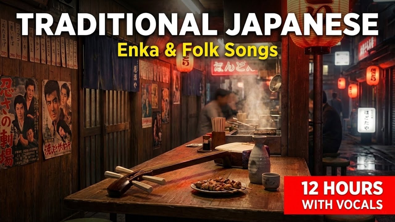 Traditional Japanese Restaurant Music: Showa Era Nostalgia | 12 Hours Enka & Folk Songs with Vocals