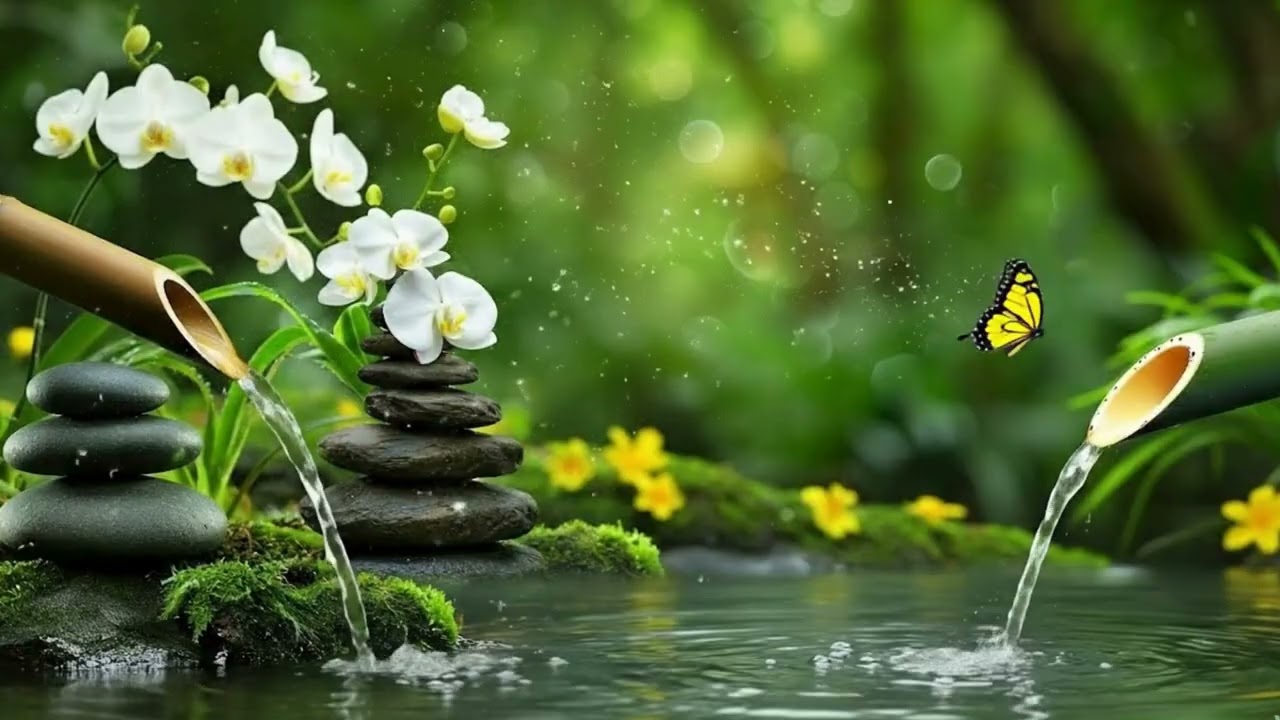 Deep Sleep in 3 Minutes 🌿🦋 White Orchids & Butterfly, Bamboo Water   Luxury Zen Spa Music #105
