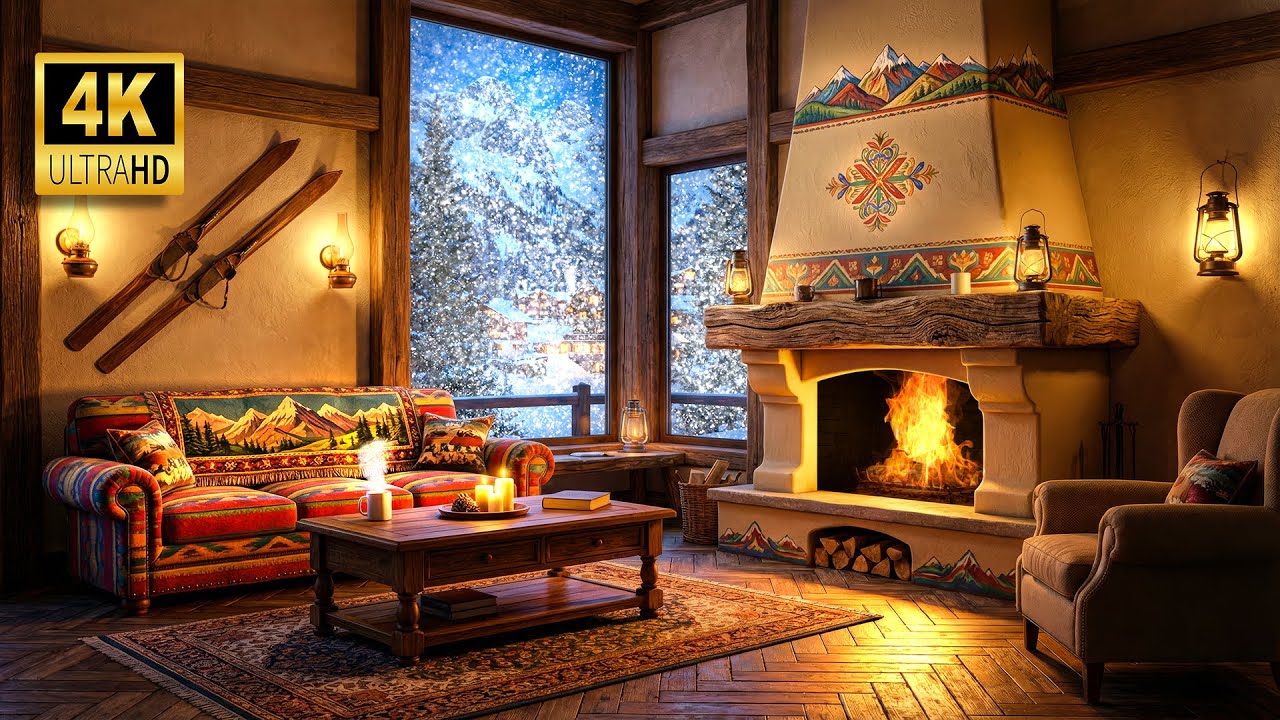 Heavy Blizzard at Ski Resort ❄️ Whistling Wind & Fireplace Sounds [7 Hours, Sleep & Focus]