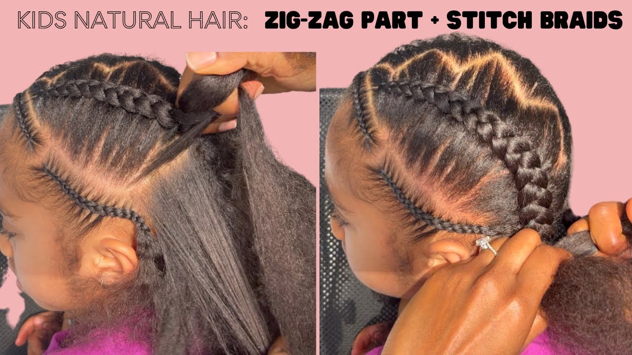 Natural Kids Hair | Hairstyles for Little Girls: Zig-zag part + stitch braids