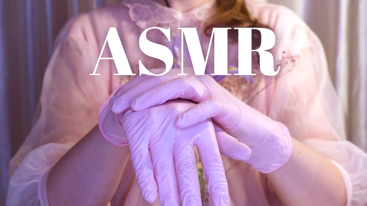 ASMR* Hand Movements* Pink Latex Gloves* Flowers* (no talking)
