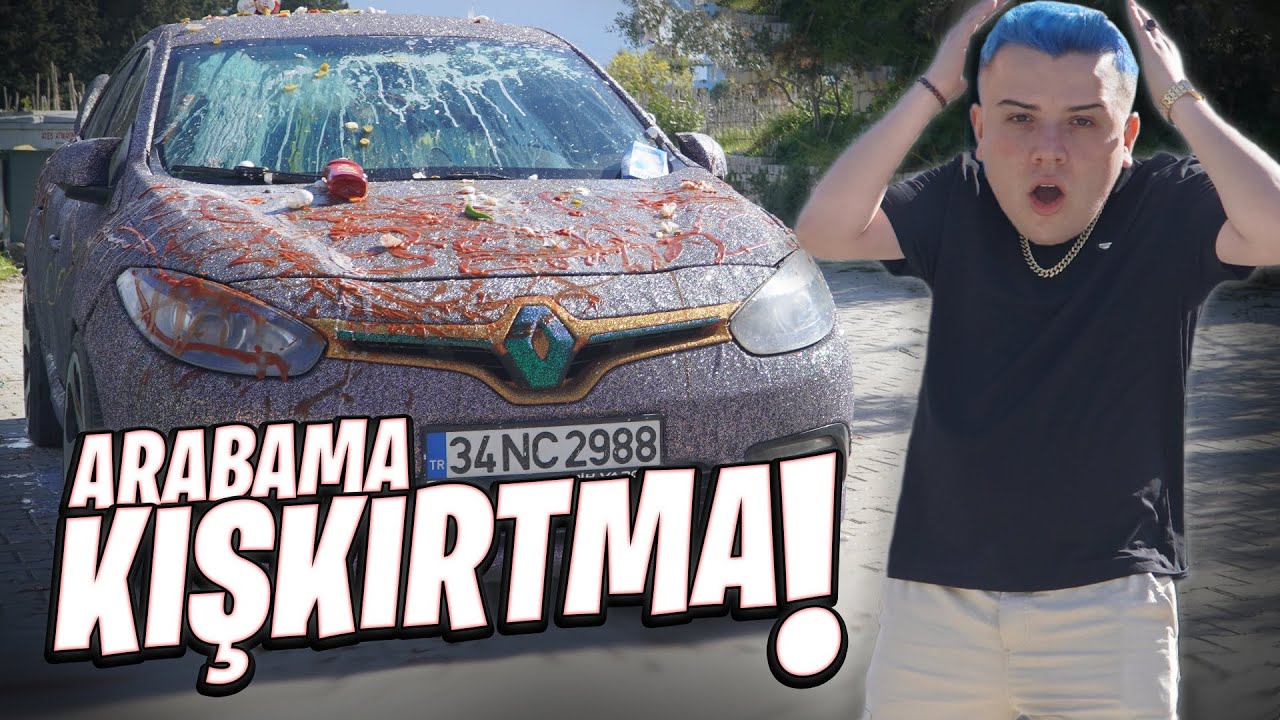 ARABAMA BÜYÜK KIŞKIRTMA  ( YUMURTA , KETÇAP , SÜT DÖKTÜLER !! )