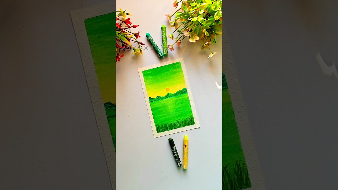A Simple Green Landscape That Feels Like Heaven 🌿💚 | Oil Pastel Drawing #shorts