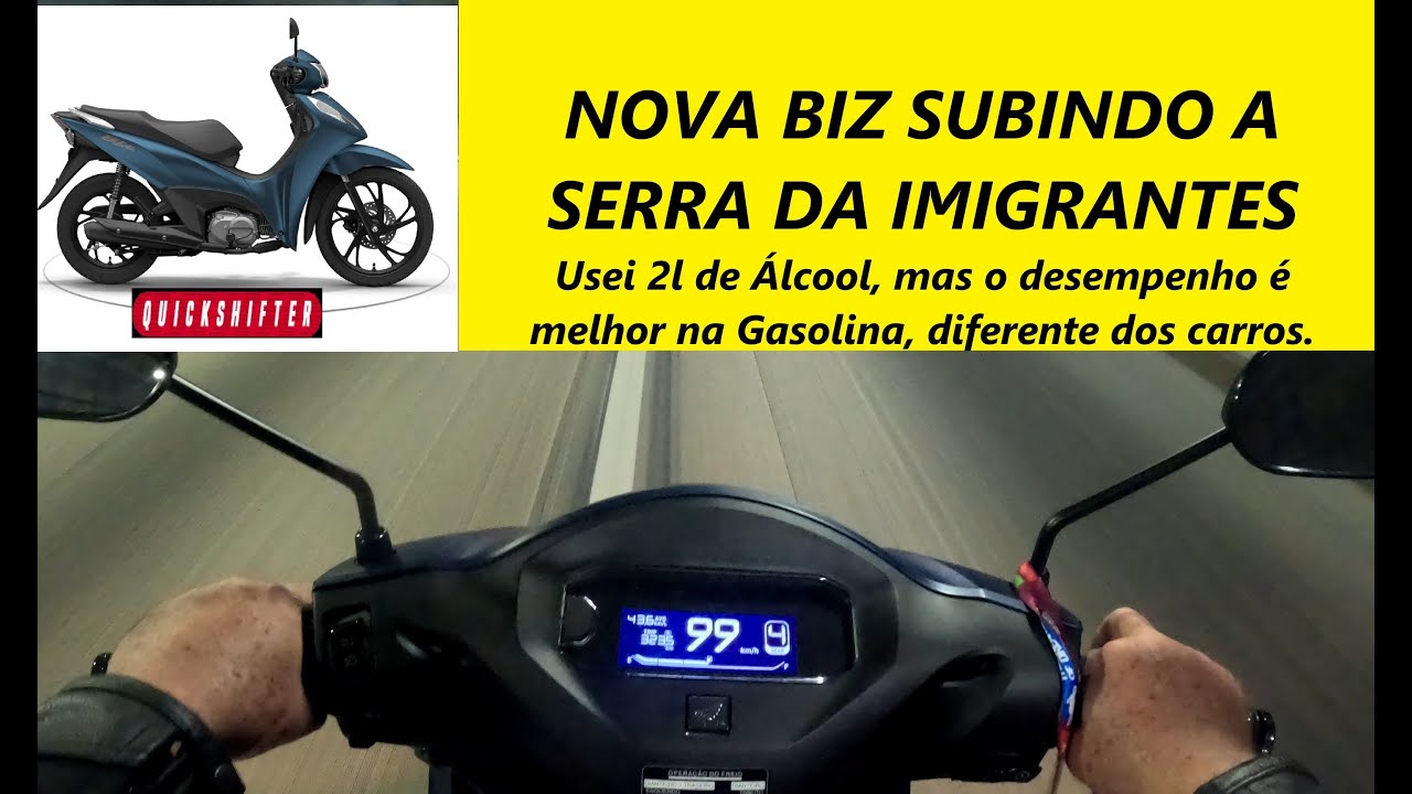 NOVA HONDA BIZ 125 2025. Subindo a serra da Imigrantes com 2 litros de álcool.