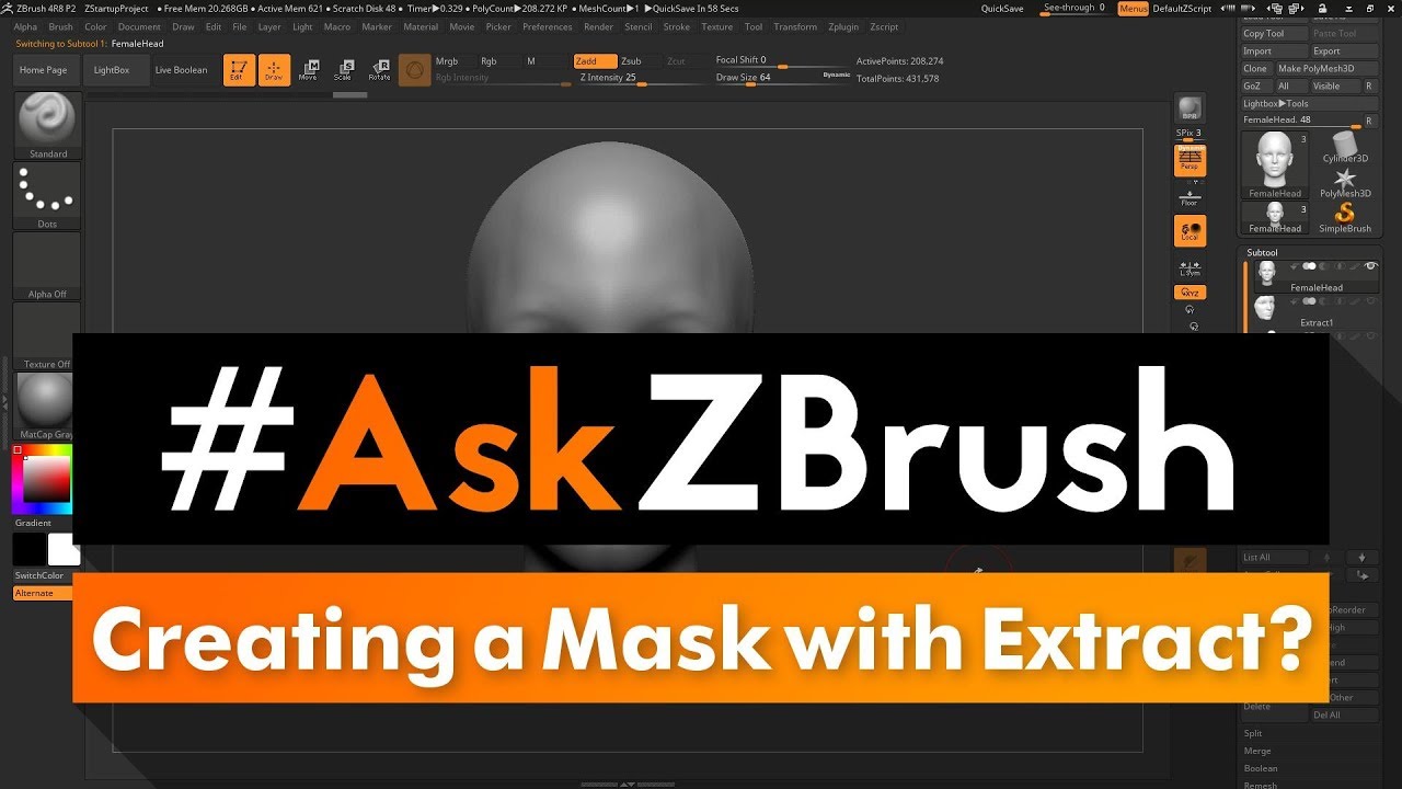 #AskZBrush: “How can I create a model of a mask from a face using extract?”