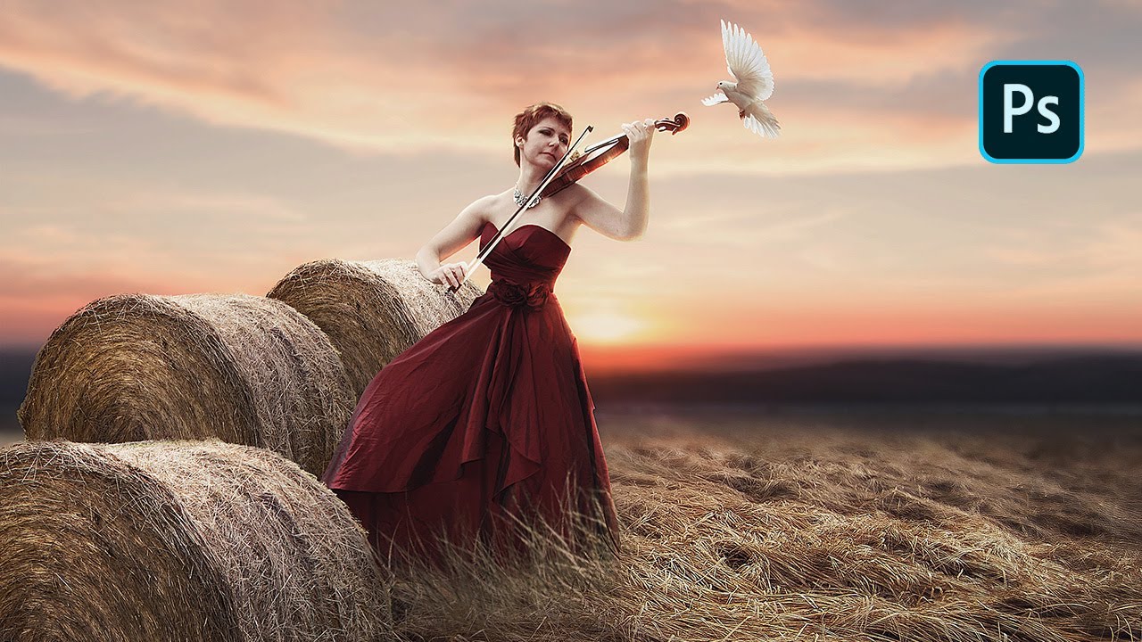 A violinist - Dramatic photoshop manipulation Free PSD file