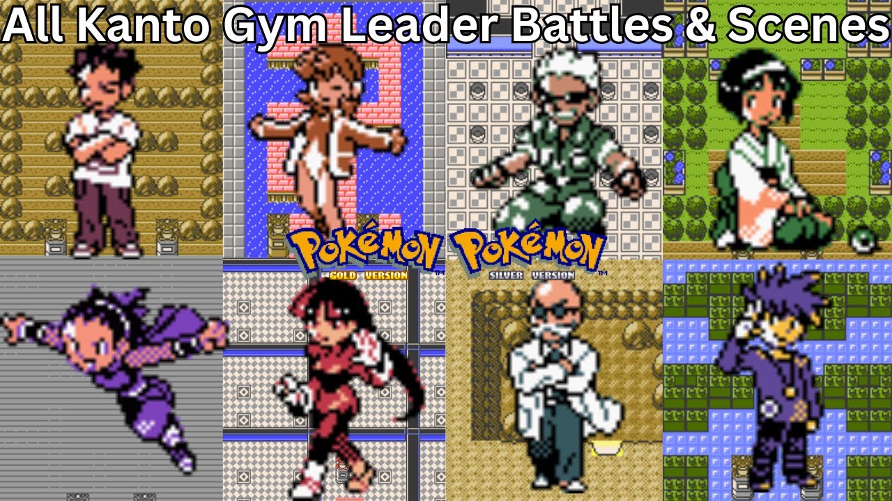 Pokémon Gold & Silver - All Kanto Gym Leader Battles & Scenes