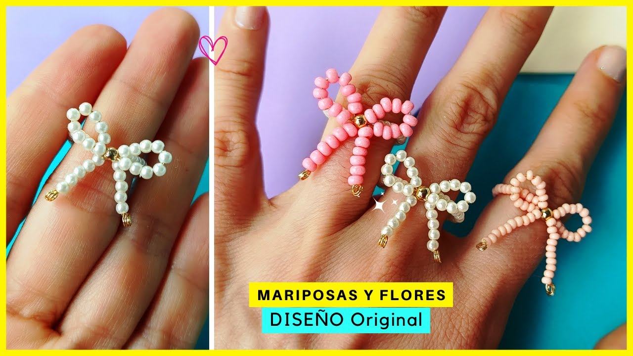 😍🎀 Показываю, как сделать кольца с бантиком из проволоки, бусин и бисера 💝 Новый тренд