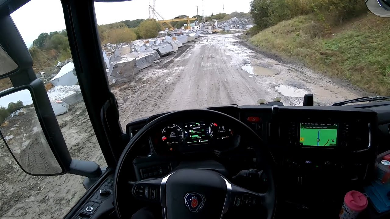 POV Driving Scania G370 8x2 - Stone Quarry (Limestone block 19 tons)